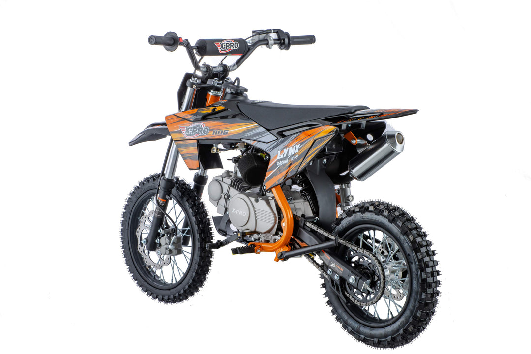 Free Shipping! X-PRO Lynx 110cc Dirt Bike with Semi-Automatic Transmission, Kick Start, Big 14in/12in Tires! Cradle Type Steel Tube Frame!