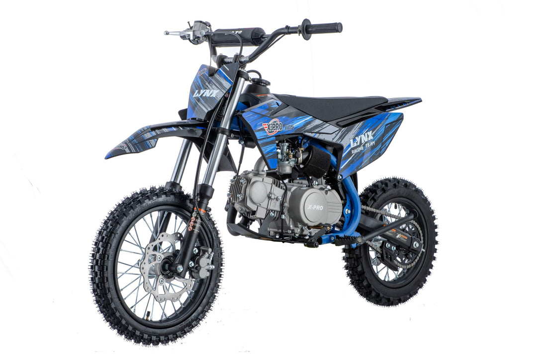 Free Shipping! X-PRO Lynx 110cc Dirt Bike with Semi-Automatic Transmission, Kick Start, Big 14in/12in Tires! Cradle Type Steel Tube Frame!
