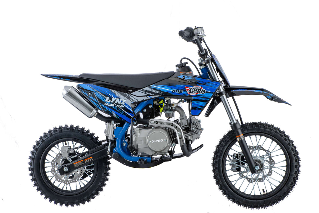 Free Shipping! X-PRO Lynx 110cc Dirt Bike with Semi-Automatic Transmission, Kick Start, Big 14in/12in Tires! Cradle Type Steel Tube Frame!