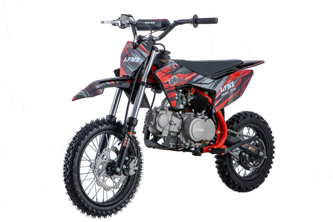 Free Shipping! X-PRO Lynx 110cc Dirt Bike with Semi-Automatic Transmission, Kick Start, Big 14in/12in Tires! Cradle Type Steel Tube Frame!
