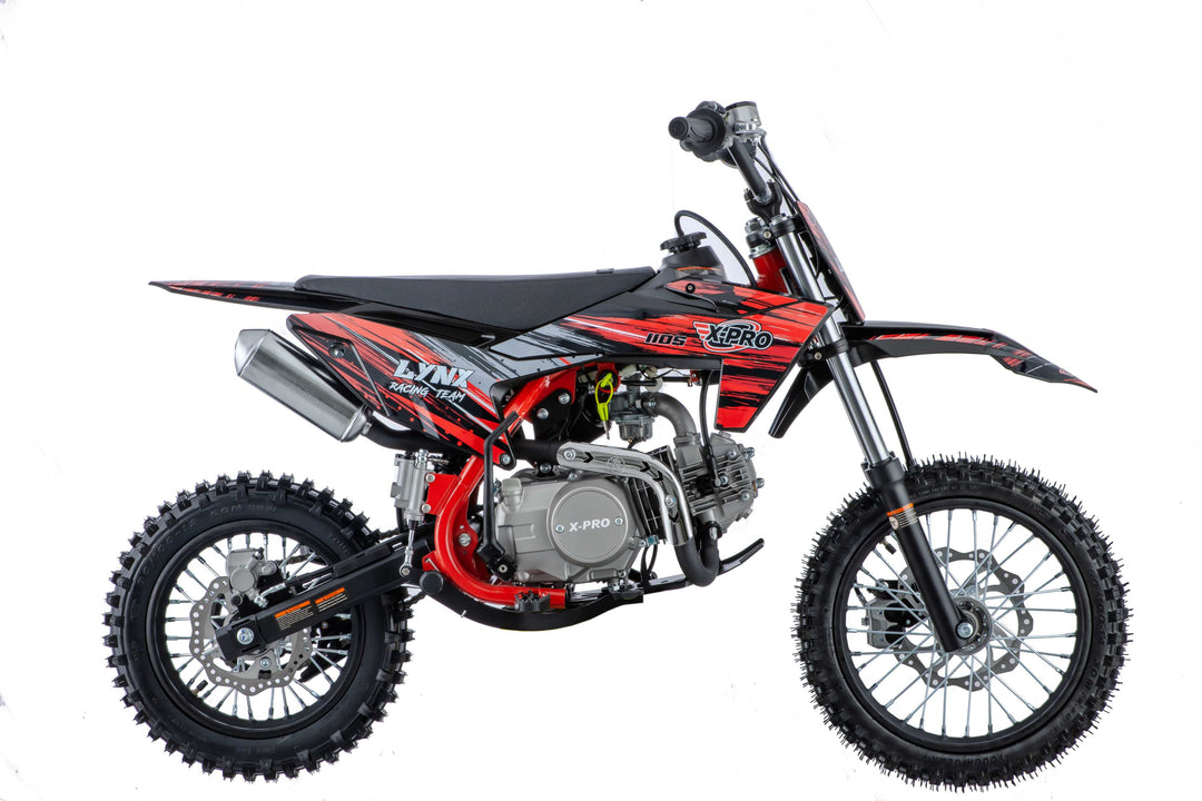 Free Shipping! X-PRO Lynx 110cc Dirt Bike with Semi-Automatic Transmission, Kick Start, Big 14in/12in Tires! Cradle Type Steel Tube Frame!