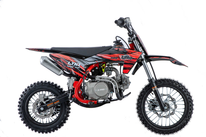 Free Shipping! X-PRO Lynx 110cc Dirt Bike with Semi-Automatic Transmission, Kick Start, Big 14in/12in Tires! Cradle Type Steel Tube Frame!