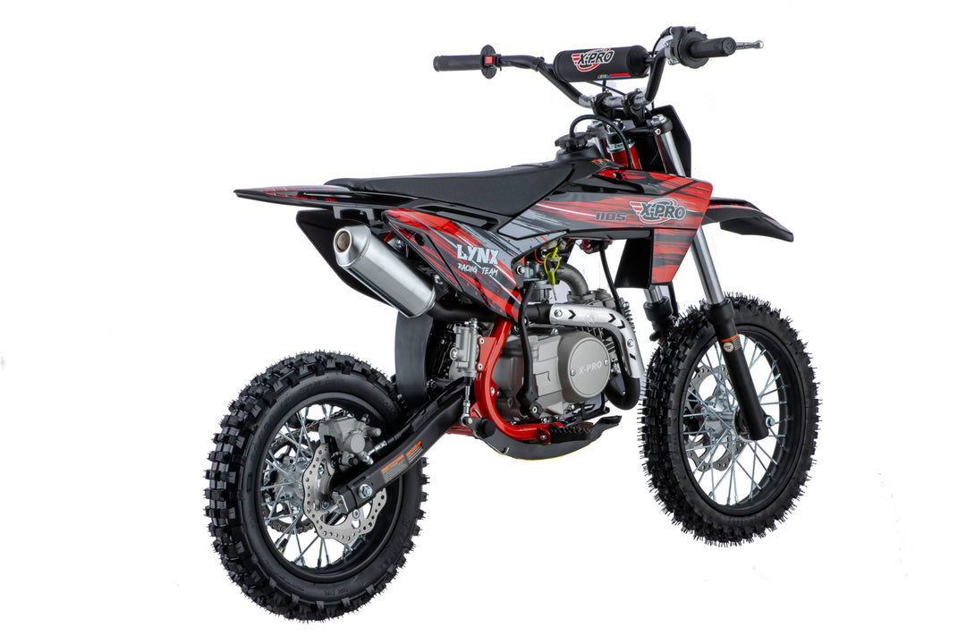 Free Shipping! X-PRO Lynx 110cc Dirt Bike with Semi-Automatic Transmission, Kick Start, Big 14in/12in Tires! Cradle Type Steel Tube Frame!