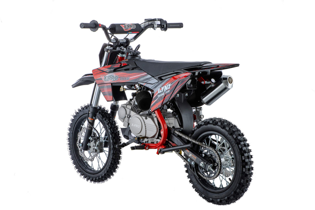Free Shipping! X-PRO Lynx 110cc Dirt Bike with Semi-Automatic Transmission, Kick Start, Big 14in/12in Tires! Cradle Type Steel Tube Frame!