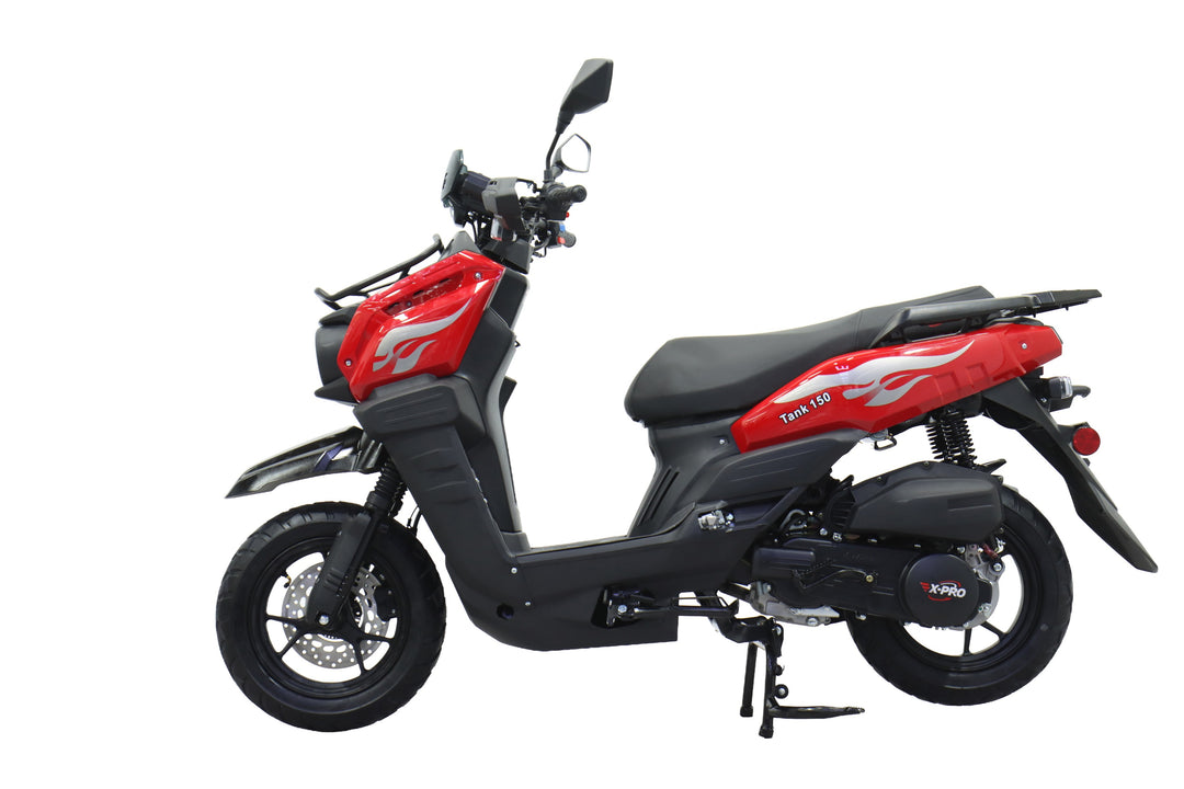 Free Shipping! X-PRO Tank 150cc Moped Scooter with 12" Aluminum Wheels, Electric/Kick Start, Large LED Headlights!