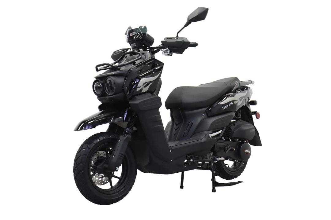 Free Shipping! X-PRO Tank 150cc Moped Scooter with 12" Aluminum Wheels, Electric/Kick Start, Large LED Headlights!