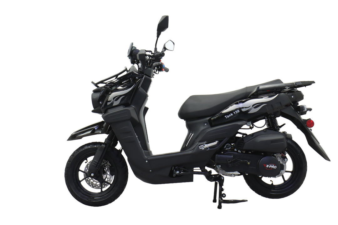 Free Shipping! X-PRO Tank 150cc Moped Scooter with 12" Aluminum Wheels, Electric/Kick Start, Large LED Headlights!