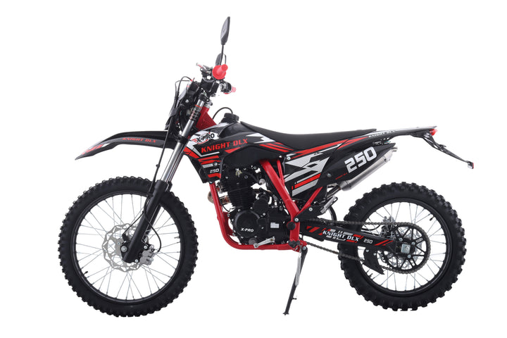 Free Shipping! X-PRO Knight DLX 250 Dirt Bike with All Lights and 5-Speed Manual Transmission, Electric/Kick Start! Big 21in/18in Wheels! Zongshen Brand Engine!