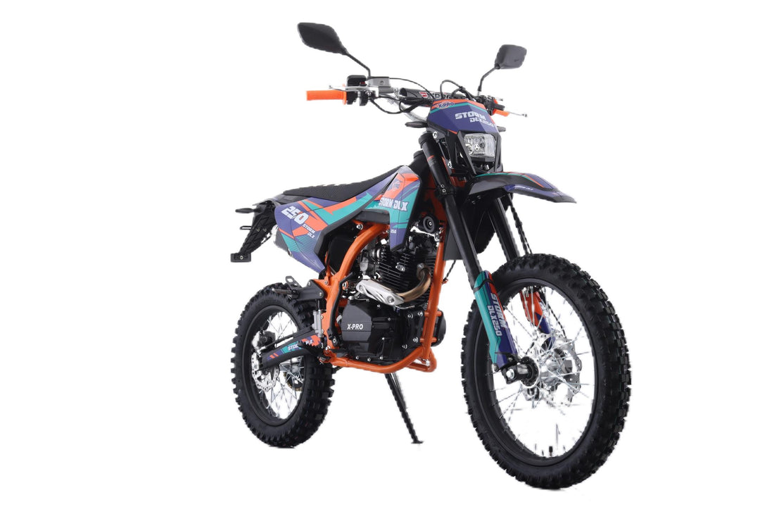 Free Shipping! X-PRO Storm DLX 250 Dirt Bike with All LED Lights and 5-Speed Manual Transmission, Electric/Kick Start! Big 19in/16in Wheels! Zongshen Brand Engine!