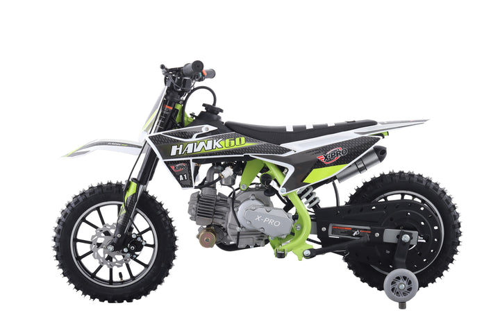 Free Shipping! X-PRO Hawk 60 Dirt Bike with CVT Transmission, Electric start, Disc Brake! 10in Wheels! With Free Training Wheels!