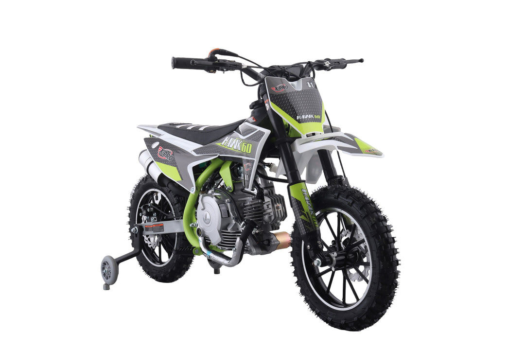Free Shipping! X-PRO Hawk 60 Dirt Bike with CVT Transmission, Electric start, Disc Brake! 10in Wheels! With Free Training Wheels!