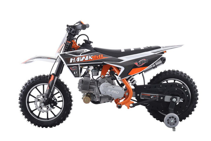 Free Shipping! X-PRO Hawk 60 Dirt Bike with CVT Transmission, Electric start, Disc Brake! 10in Wheels! With Free Training Wheels!