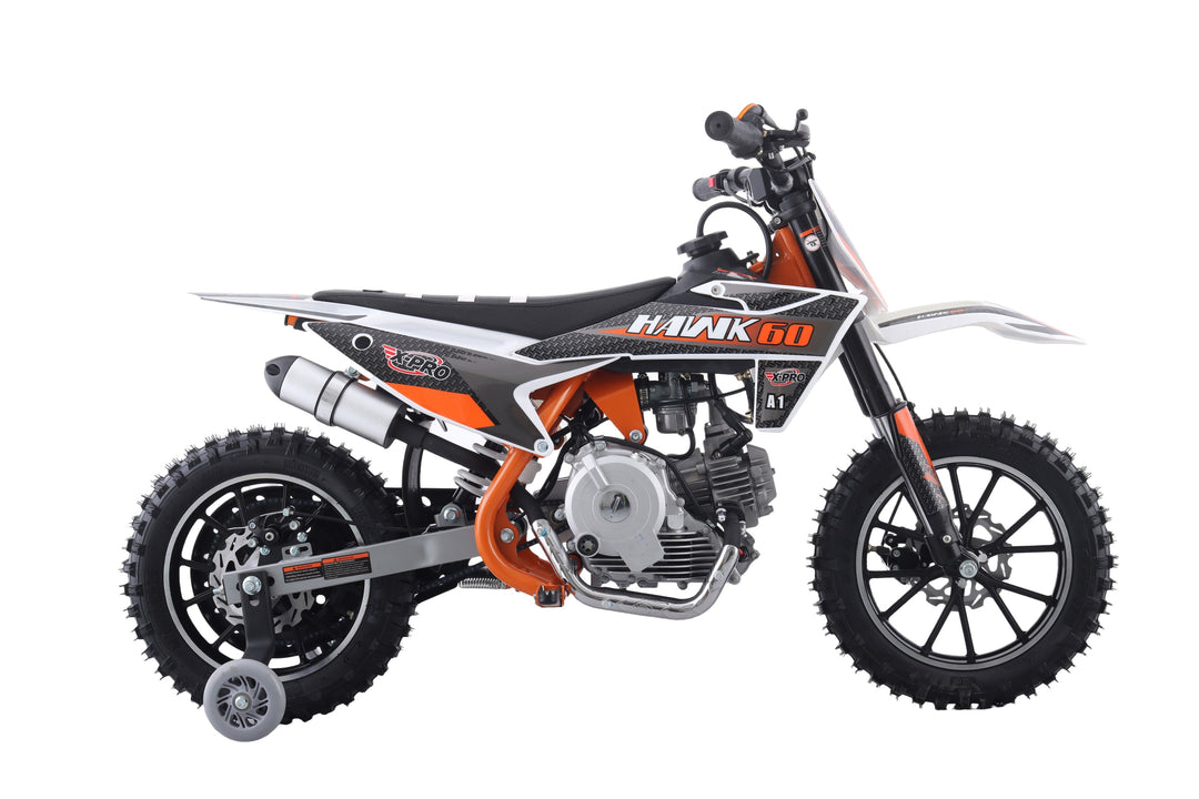 Free Shipping! X-PRO Hawk 60 Dirt Bike with CVT Transmission, Electric start, Disc Brake! 10in Wheels! With Free Training Wheels!