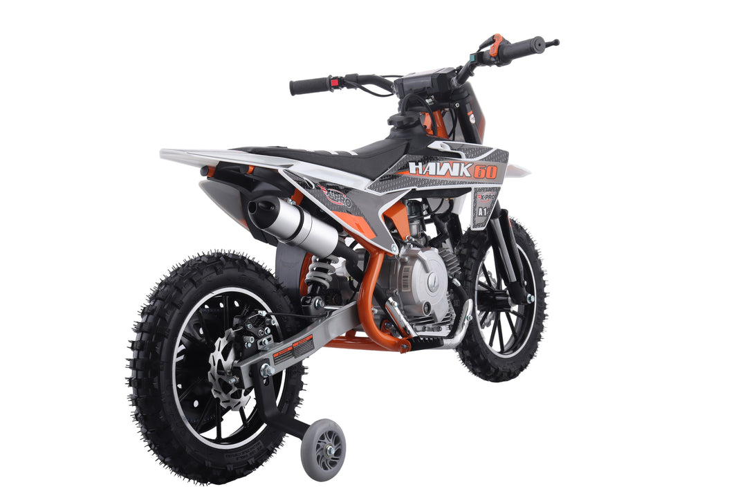 Free Shipping! X-PRO Hawk 60 Dirt Bike with CVT Transmission, Electric start, Disc Brake! 10in Wheels! With Free Training Wheels!
