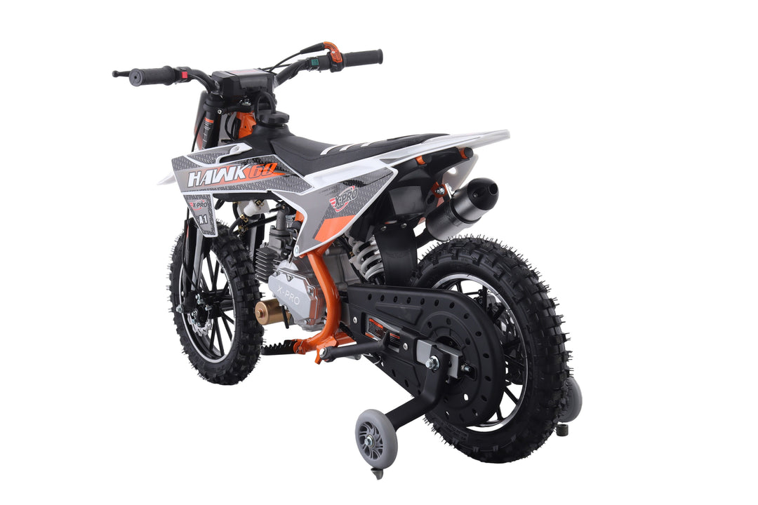 Free Shipping! X-PRO Hawk 60 Dirt Bike with CVT Transmission, Electric start, Disc Brake! 10in Wheels! With Free Training Wheels!