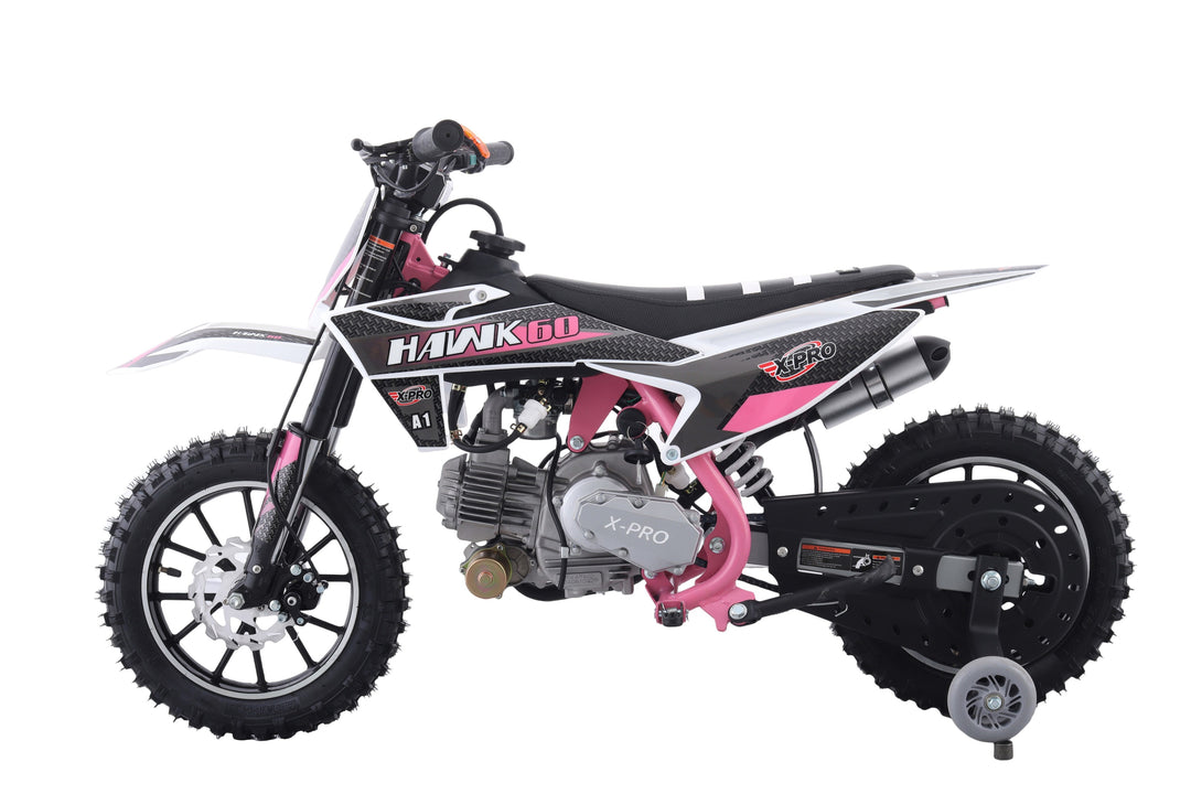 Free Shipping! X-PRO Hawk 60 Dirt Bike with CVT Transmission, Electric start, Disc Brake! 10in Wheels! With Free Training Wheels!