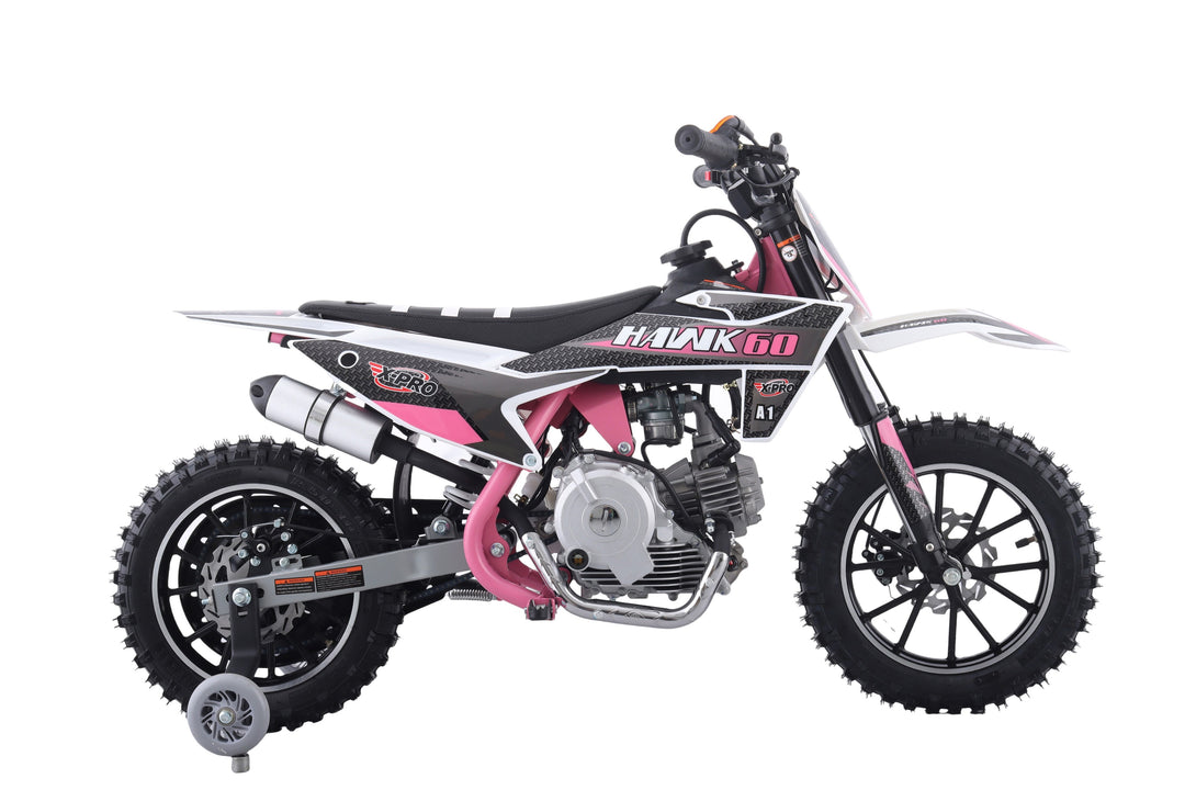 Free Shipping! X-PRO Hawk 60 Dirt Bike with CVT Transmission, Electric start, Disc Brake! 10in Wheels! With Free Training Wheels!