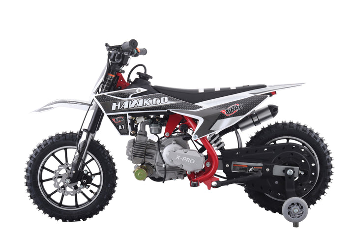Free Shipping! X-PRO Hawk 60 Dirt Bike with CVT Transmission, Electric start, Disc Brake! 10in Wheels! With Free Training Wheels!