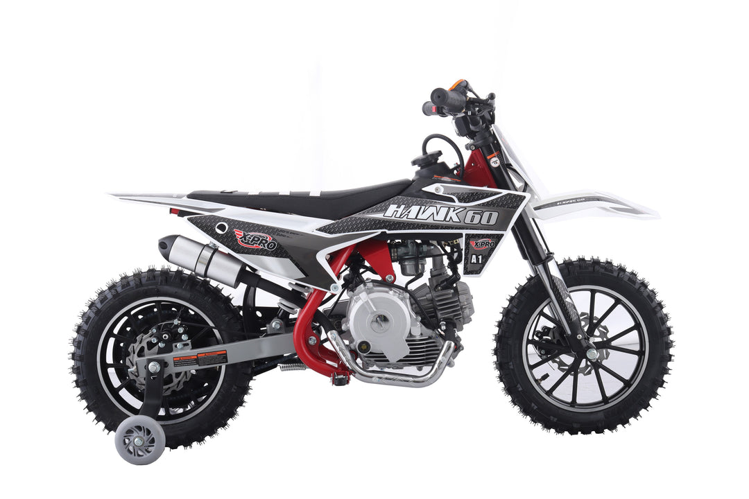 Free Shipping! X-PRO Hawk 60 Dirt Bike with CVT Transmission, Electric start, Disc Brake! 10in Wheels! With Free Training Wheels!