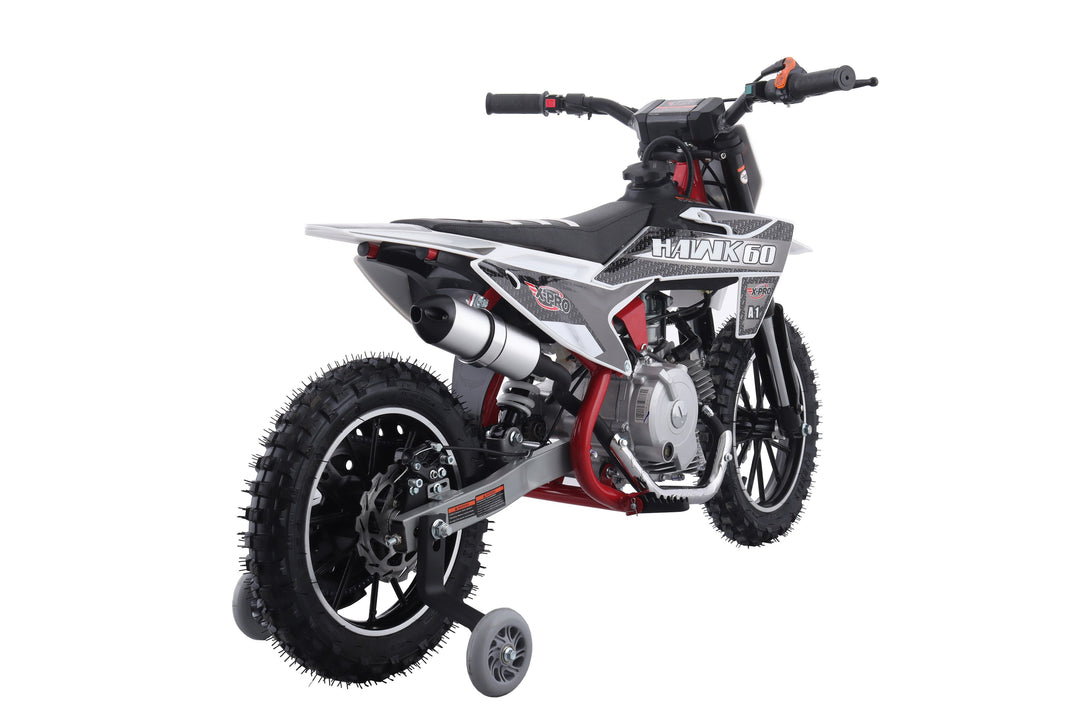 Free Shipping! X-PRO Hawk 60 Dirt Bike with CVT Transmission, Electric start, Disc Brake! 10in Wheels! With Free Training Wheels!