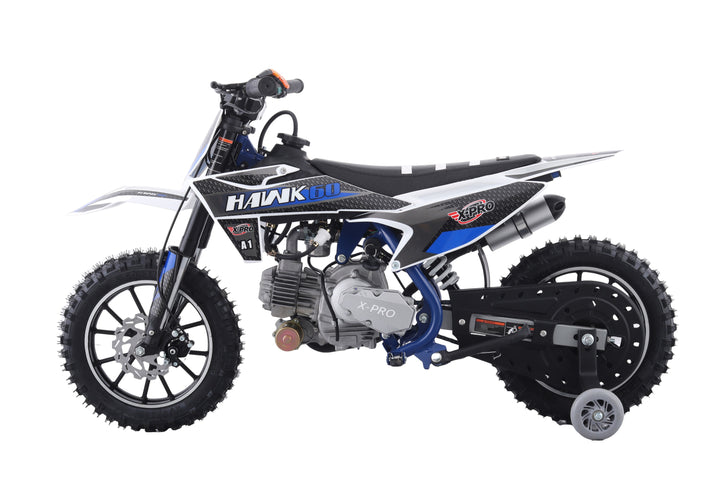 Free Shipping! X-PRO Hawk 60 Dirt Bike with CVT Transmission, Electric start, Disc Brake! 10in Wheels! With Free Training Wheels!