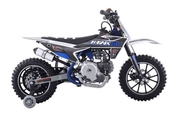 Free Shipping! X-PRO Hawk 60 Dirt Bike with CVT Transmission, Electric start, Disc Brake! 10in Wheels! With Free Training Wheels!