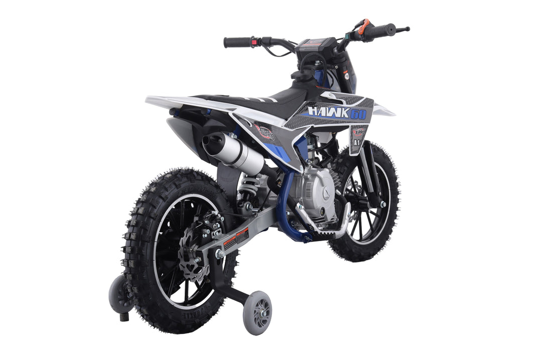 Free Shipping! X-PRO Hawk 60 Dirt Bike with CVT Transmission, Electric start, Disc Brake! 10in Wheels! With Free Training Wheels!