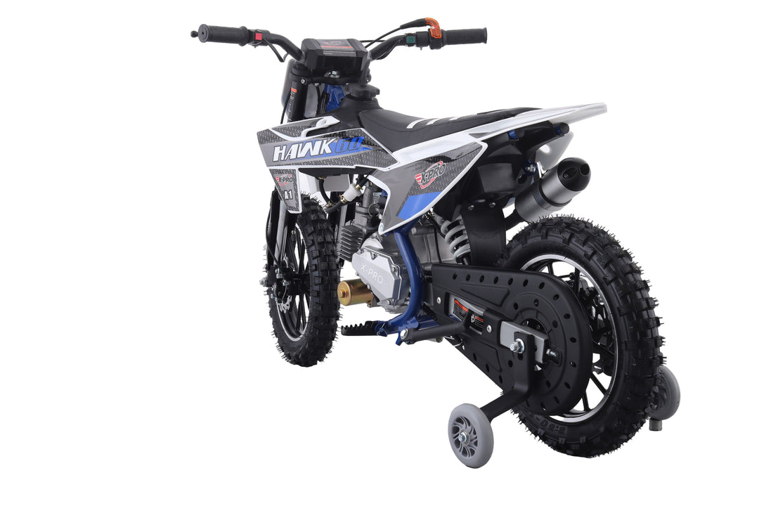 Free Shipping! X-PRO Hawk 60 Dirt Bike with CVT Transmission, Electric start, Disc Brake! 10in Wheels! With Free Training Wheels!
