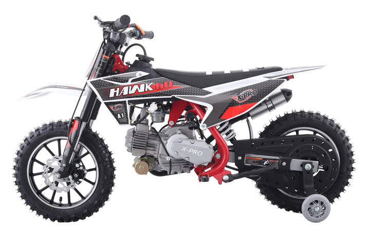 Free Shipping! X-PRO Hawk 60 Dirt Bike with CVT Transmission, Electric start, Disc Brake! 10in Wheels! With Free Training Wheels!