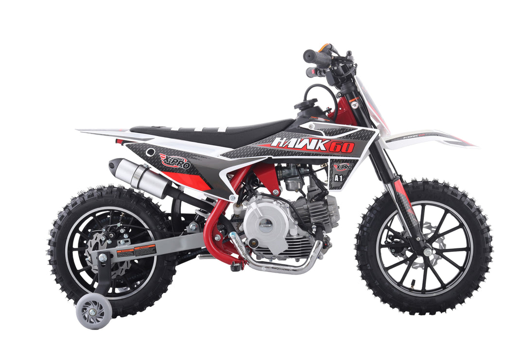 Free Shipping! X-PRO Hawk 60 Dirt Bike with CVT Transmission, Electric start, Disc Brake! 10in Wheels! With Free Training Wheels!