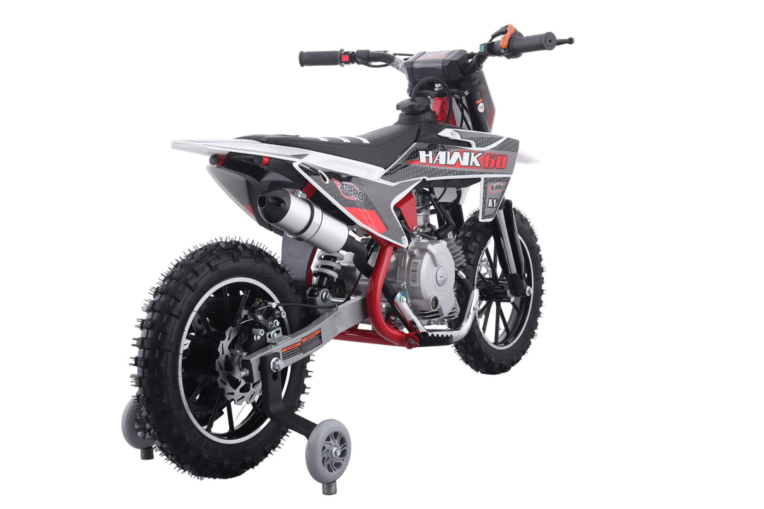 Free Shipping! X-PRO Hawk 60 Dirt Bike with CVT Transmission, Electric start, Disc Brake! 10in Wheels! With Free Training Wheels!