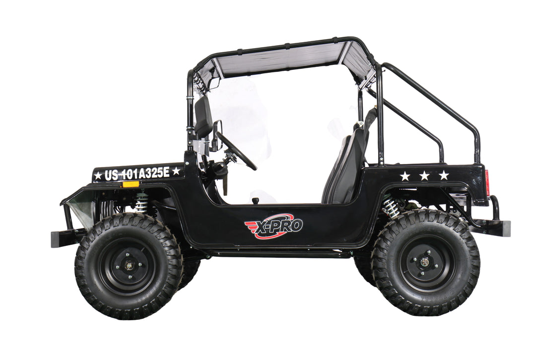 Free Shipping! X-PRO Ridge 200 Jeep with CVT Transmission w/Reverse! with Windshield &amp; Soft Top, 4-Wheel Disc Brakes, Big 20.5” Wheels!