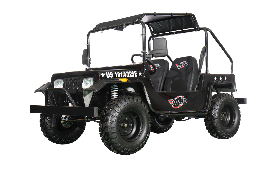 Free Shipping! X-PRO Ridge 200 Jeep with CVT Transmission w/Reverse! with Windshield &amp; Soft Top, 4-Wheel Disc Brakes, Big 20.5” Wheels!
