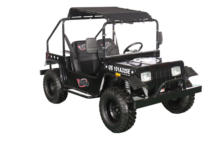 Free Shipping! X-PRO Ridge 200 Jeep with CVT Transmission w/Reverse! with Windshield &amp; Soft Top, 4-Wheel Disc Brakes, Big 20.5” Wheels!
