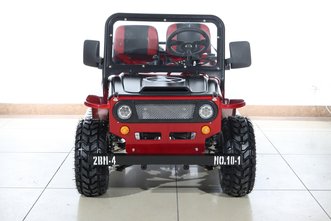 Free Shipping! X-PRO Ranger 150 Jeep Go Kart with 3-Speed Semi-Automatic Transmission w/Reverse, LED Headlights, With Windshield and Spare Tire, Big 18in Aluminium Rim Wheels!
