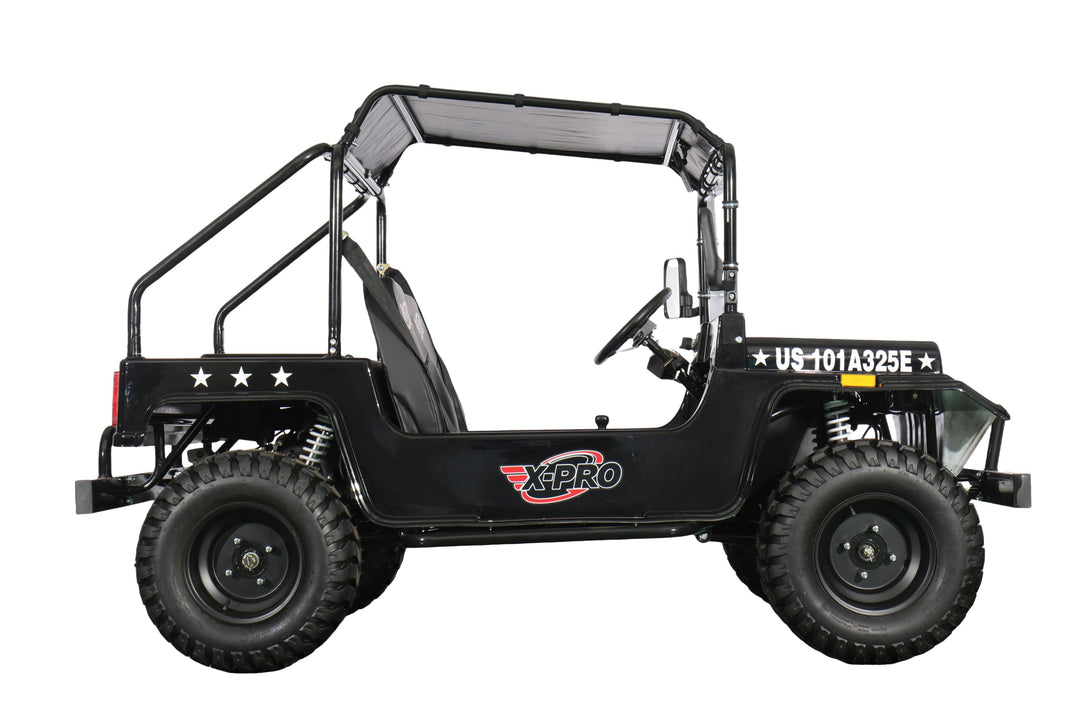 Free Shipping! X-PRO Ridge 200 Jeep with CVT Transmission w/Reverse! with Windshield &amp; Soft Top, 4-Wheel Disc Brakes, Big 20.5” Wheels!