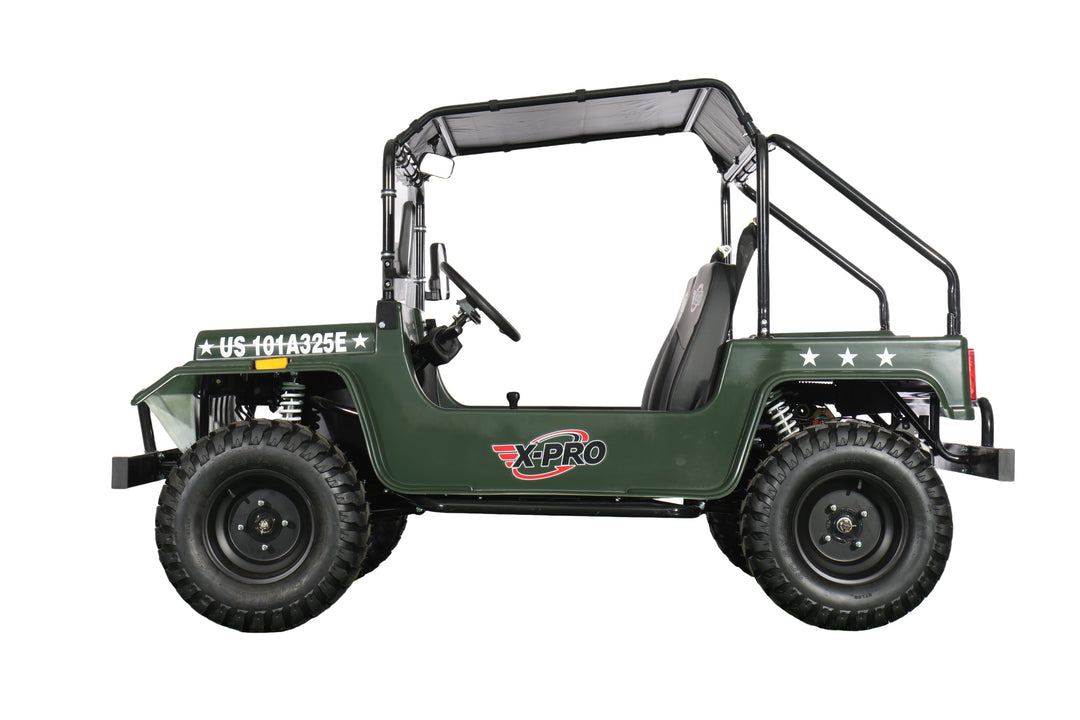 Free Shipping! X-PRO Ridge 200 Jeep with CVT Transmission w/Reverse! with Windshield &amp; Soft Top, 4-Wheel Disc Brakes, Big 20.5” Wheels!