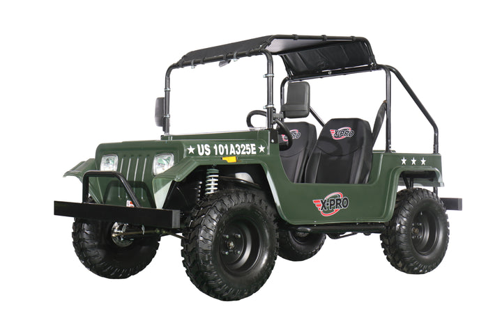 Free Shipping! X-PRO Ridge 200 Jeep with CVT Transmission w/Reverse! with Windshield &amp; Soft Top, 4-Wheel Disc Brakes, Big 20.5” Wheels!