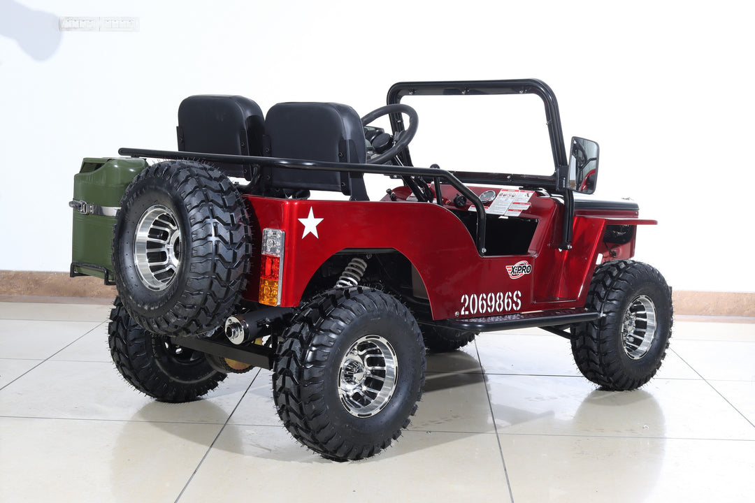Free Shipping! X-PRO Ranger 150 Jeep Go Kart with 3-Speed Semi-Automatic Transmission w/Reverse, LED Headlights, With Windshield and Spare Tire, Big 18in Aluminium Rim Wheels!