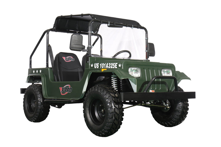 Free Shipping! X-PRO Ridge 200 Jeep with CVT Transmission w/Reverse! with Windshield &amp; Soft Top, 4-Wheel Disc Brakes, Big 20.5” Wheels!