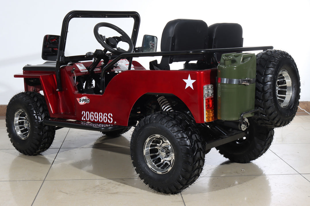 Free Shipping! X-PRO Ranger 150 Jeep Go Kart with 3-Speed Semi-Automatic Transmission w/Reverse, LED Headlights, With Windshield and Spare Tire, Big 18in Aluminium Rim Wheels!
