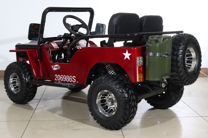 Free Shipping! X-PRO Ranger 150 Jeep Go Kart with 3-Speed Semi-Automatic Transmission w/Reverse, LED Headlights, With Windshield and Spare Tire, Big 18in Aluminium Rim Wheels!