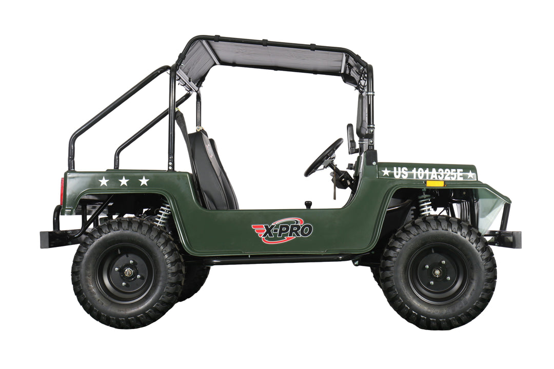 Free Shipping! X-PRO Ridge 200 Jeep with CVT Transmission w/Reverse! with Windshield &amp; Soft Top, 4-Wheel Disc Brakes, Big 20.5” Wheels!