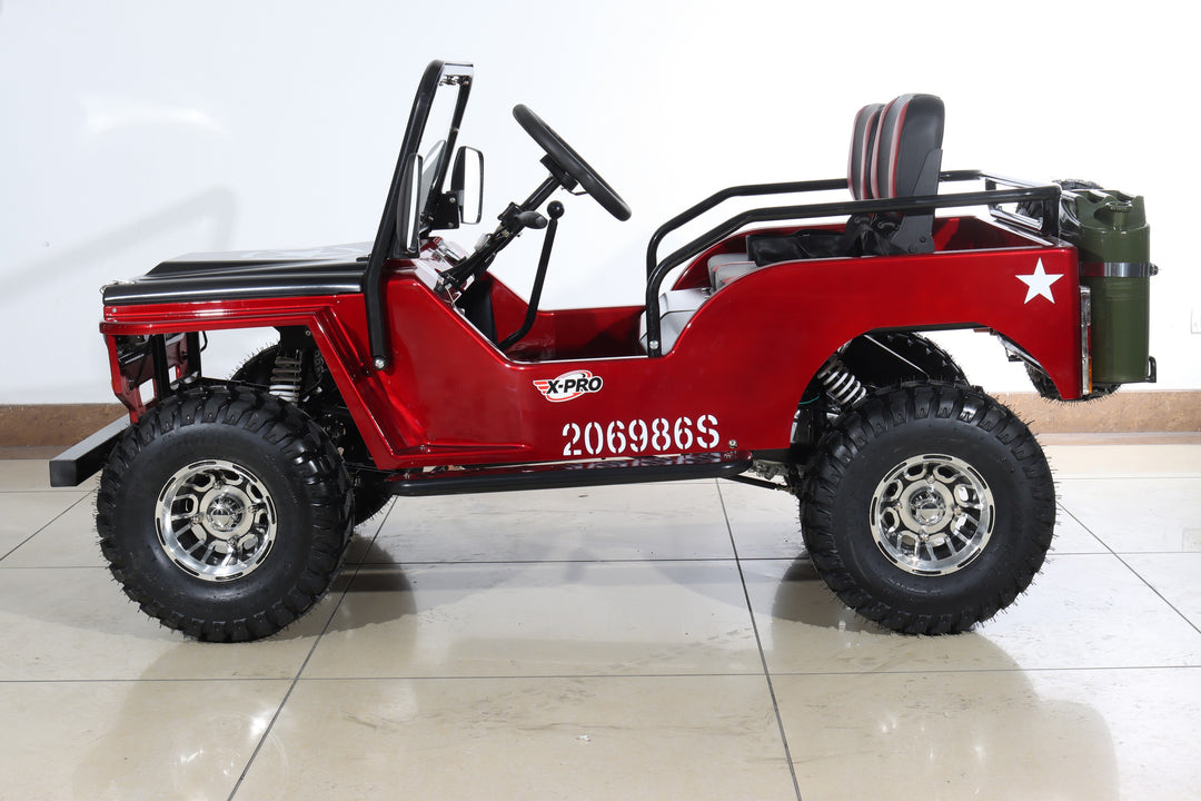 Free Shipping! X-PRO Ranger 150 Jeep Go Kart with 3-Speed Semi-Automatic Transmission w/Reverse, LED Headlights, With Windshield and Spare Tire, Big 18in Aluminium Rim Wheels!