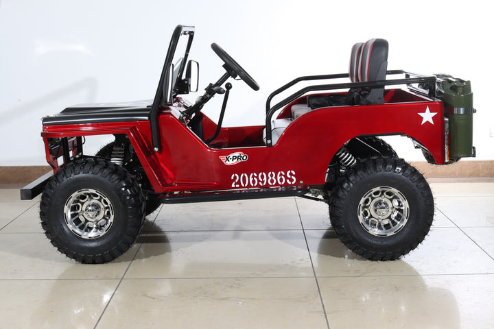 Free Shipping! X-PRO Ranger 150 Jeep Go Kart with 3-Speed Semi-Automatic Transmission w/Reverse, LED Headlights, With Windshield and Spare Tire, Big 18in Aluminium Rim Wheels!