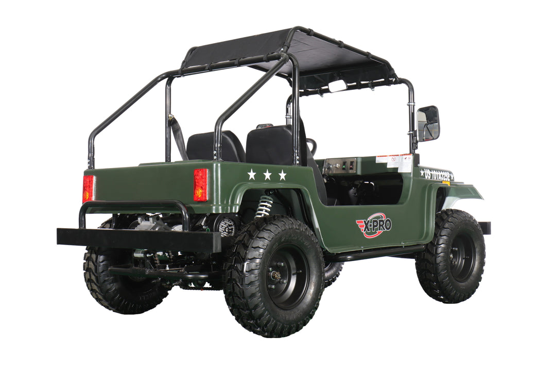 Free Shipping! X-PRO Ridge 200 Jeep with CVT Transmission w/Reverse! with Windshield &amp; Soft Top, 4-Wheel Disc Brakes, Big 20.5” Wheels!