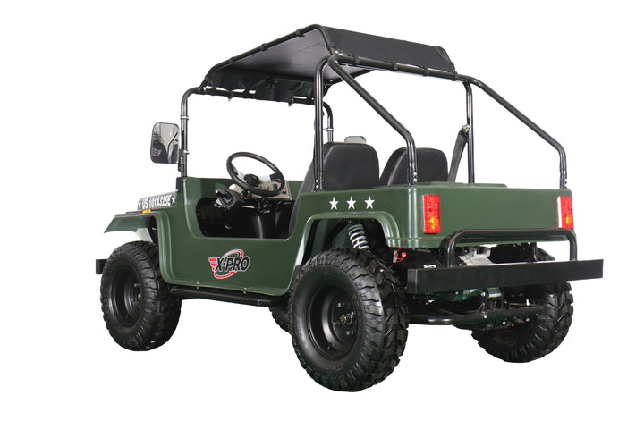 Free Shipping! X-PRO Ridge 200 Jeep with CVT Transmission w/Reverse! with Windshield &amp; Soft Top, 4-Wheel Disc Brakes, Big 20.5” Wheels!