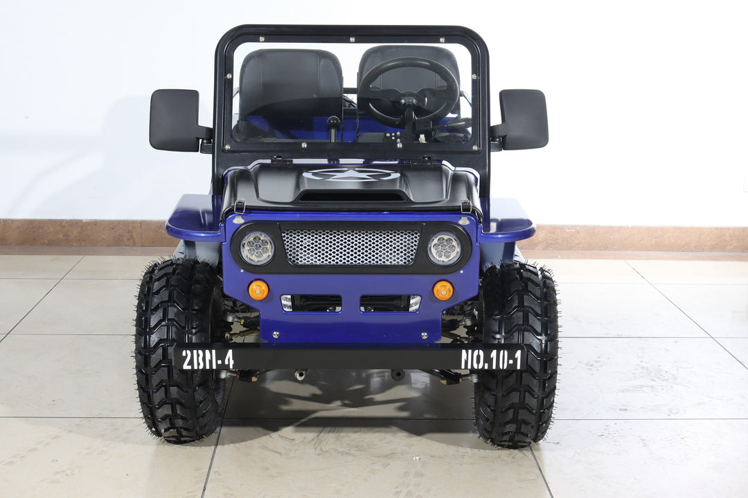 Free Shipping! X-PRO Ranger 150 Jeep Go Kart with 3-Speed Semi-Automatic Transmission w/Reverse, LED Headlights, With Windshield and Spare Tire, Big 18in Aluminium Rim Wheels!