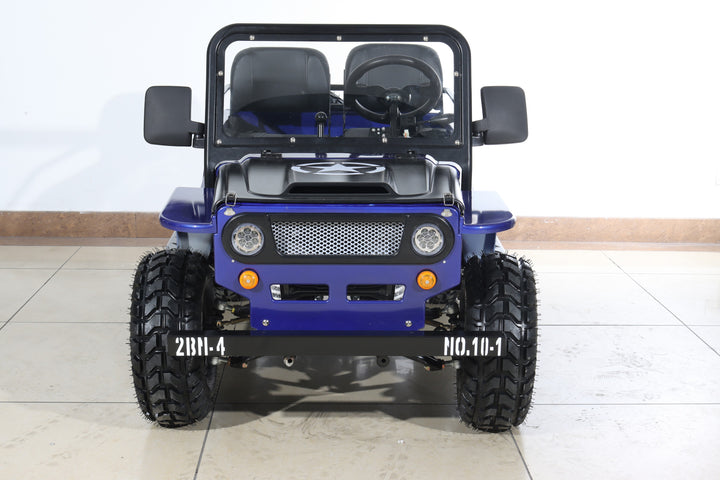 Free Shipping! X-PRO Ranger 150 Jeep Go Kart with 3-Speed Semi-Automatic Transmission w/Reverse, LED Headlights, With Windshield and Spare Tire, Big 18in Aluminium Rim Wheels!