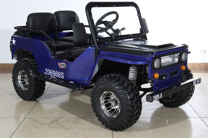Free Shipping! X-PRO Ranger 150 Jeep Go Kart with 3-Speed Semi-Automatic Transmission w/Reverse, LED Headlights, With Windshield and Spare Tire, Big 18in Aluminium Rim Wheels!